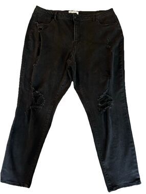 Wax Jeans Women Washed Black Ripped Skinny Stretch Denim Cotton Blend Sz 22